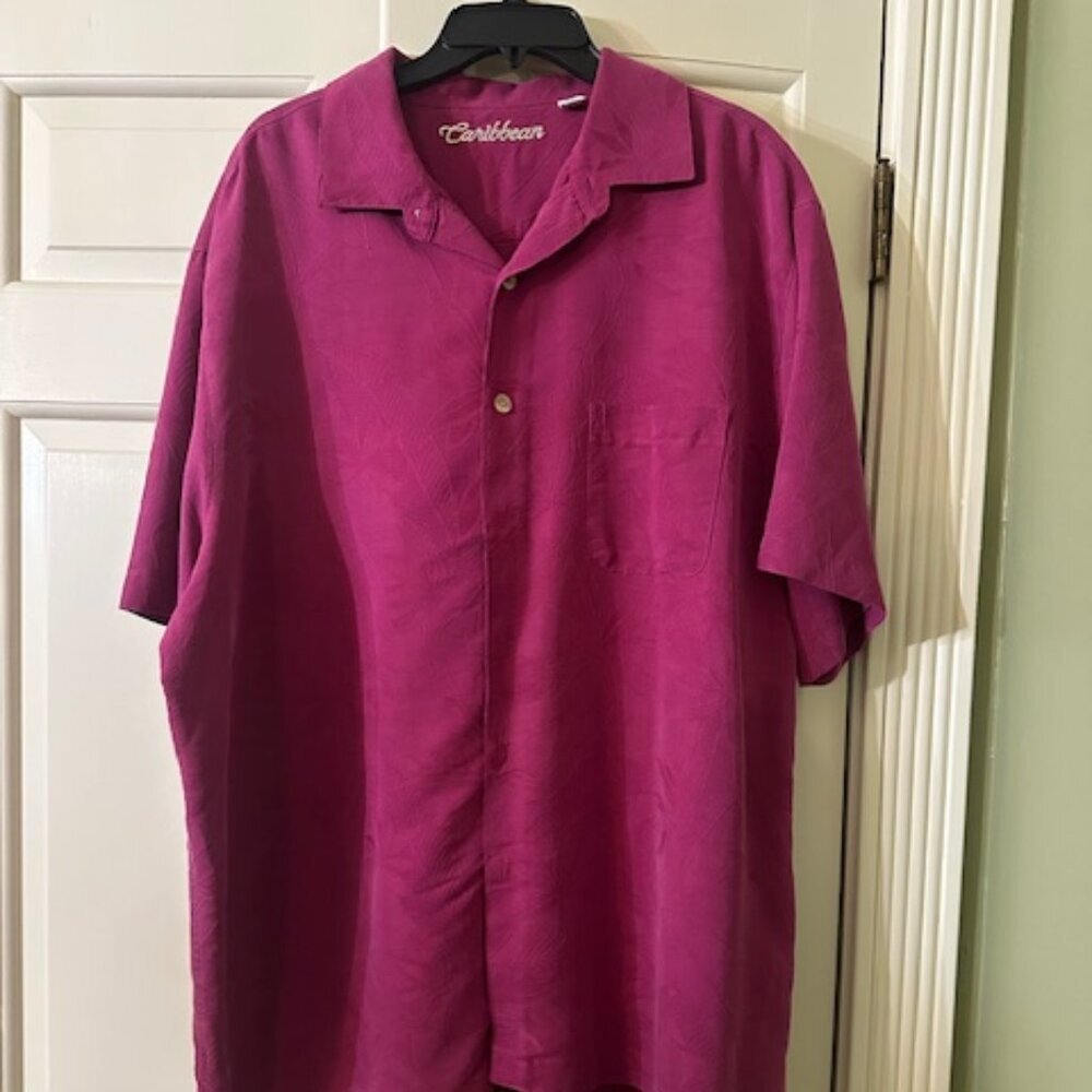 Caribbean || Size XXL || Dark Fuchsia || Button Down Short Sleeved Shirt